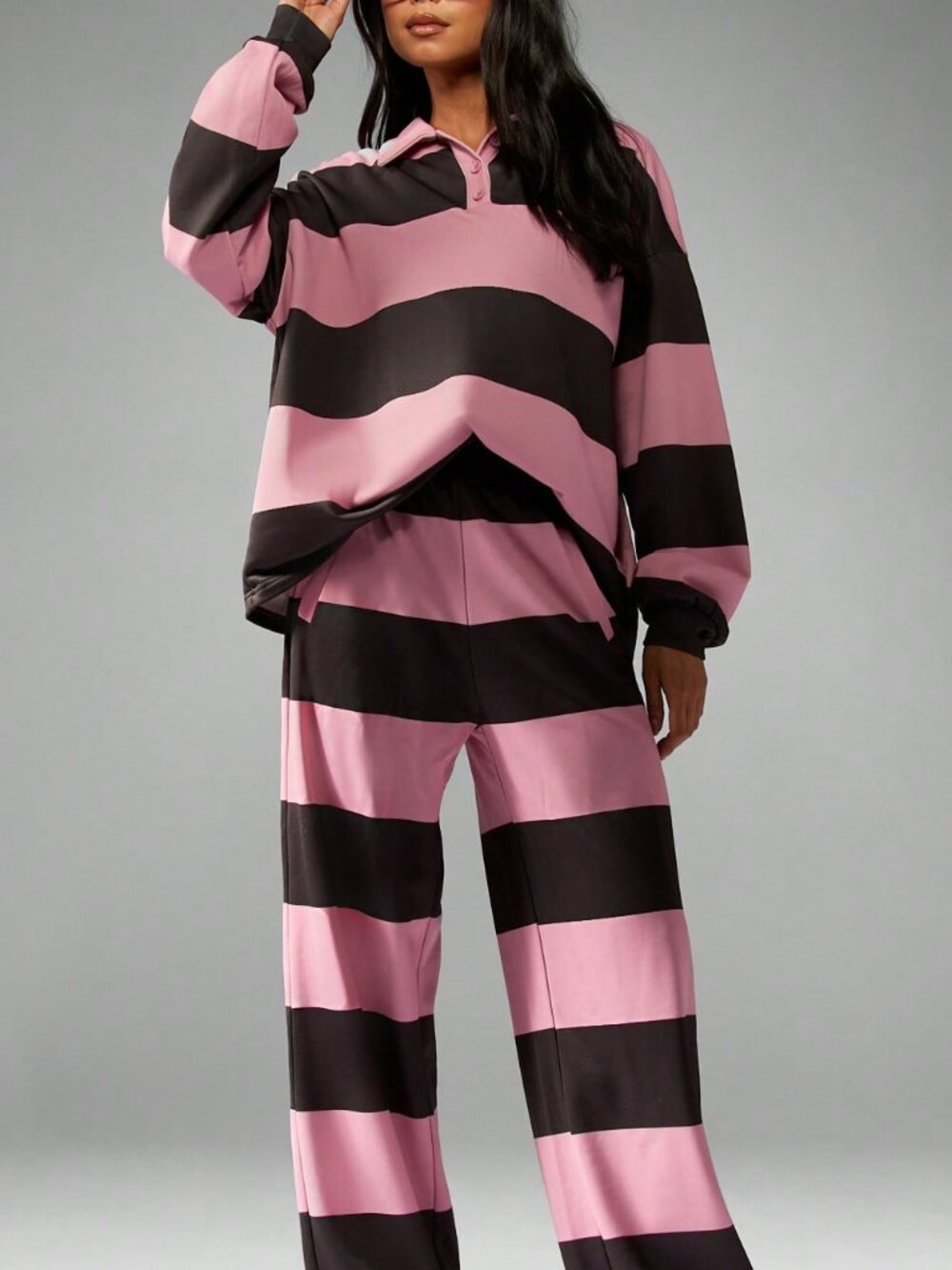 Multicolor Casual Women's Wide Leg Pants & Sweatshirt Set